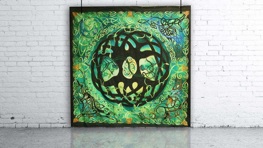 BACKDROP - CELTIC FUSION (Green & Black, Round Design) H3m x W3m - Event Rentals