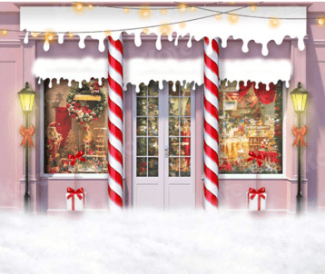 Backdrop - Christmas Candy Pink Toy Store - Event Rentals