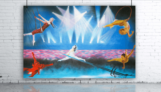 BACKDROP - CIRCUS PERFORMER HIGH WIRE ACROBATS H5m x W7m - Event Rentals
