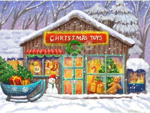 Backdrop - Christmas Toy Shop 10ft x 10ft - Event Rentals