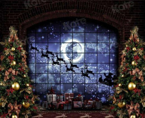 Backdrop - Christmas Window sleigh - 8ft high x 10ft wide - Event Rentals