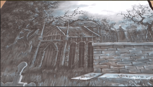 BACKDROP - HAUNTED GRAVEYARD H3m x W3m - Event Rentals