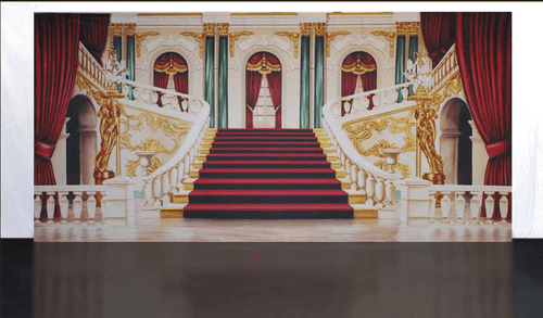 BACKDROP - PALACE INTERIOR WITH STAIRCASE H5m x W8m - Event Rentals