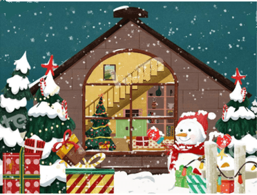 Backdrop - Snowman Xmas House 3mtr x 3mtr - Event Rentals